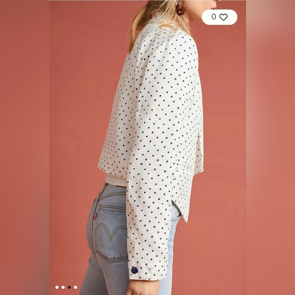 Anthropologie Cartonnier Polka Dot Blazer Size Small White Blue Bolero Jacket - Picture 11 of 16